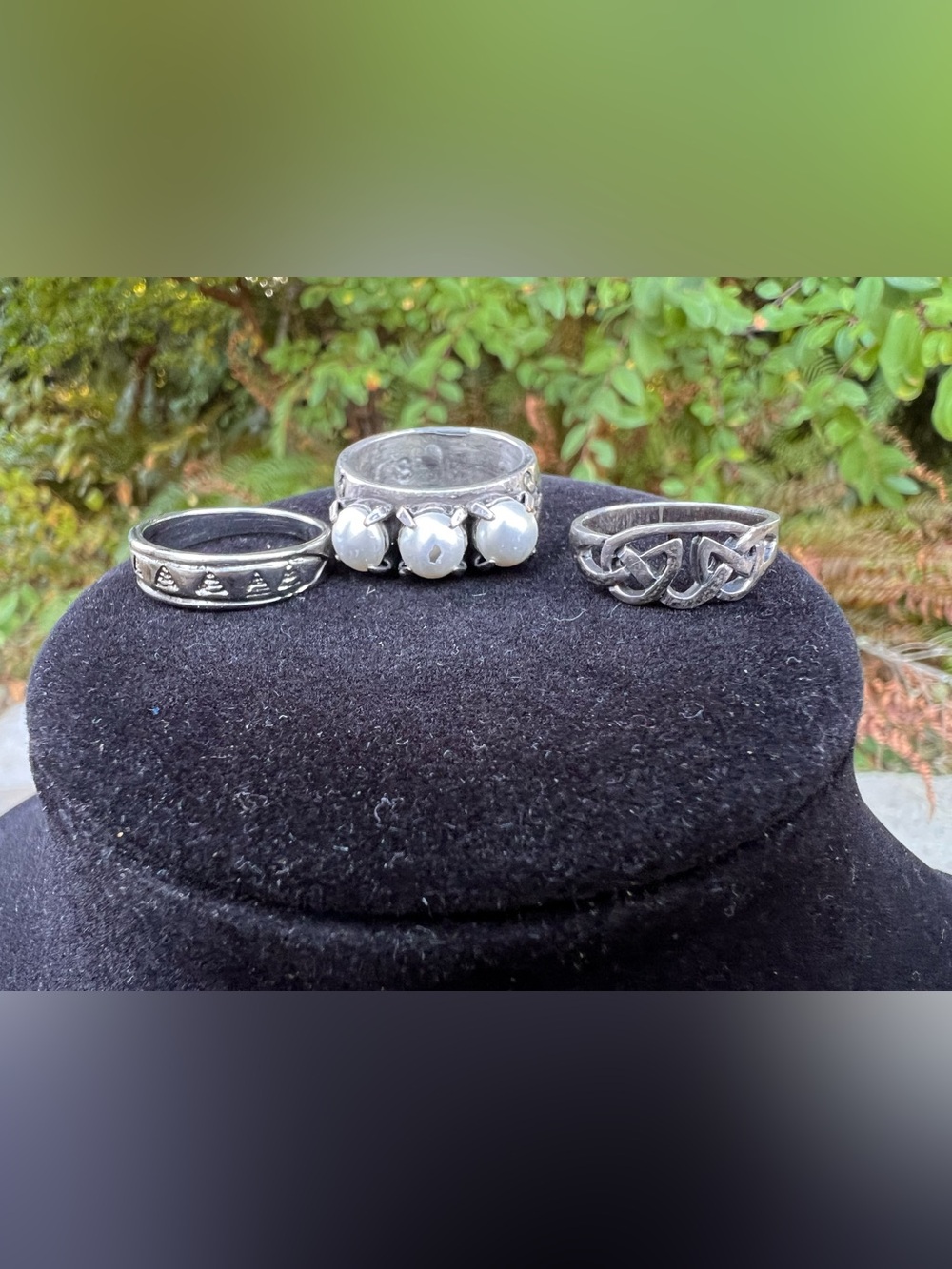 Silver Triple Stone Ring - Faux Pearls. Set of 3 rings. - Picture 1 of 7